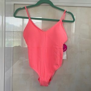 NWT pink ribbed one piece bathing suit -size S (3/5)